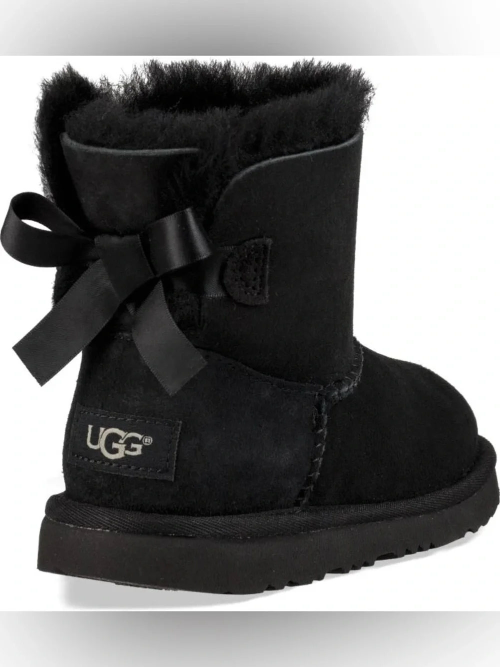 New UGG Toddler Bailey Bow II Black Sheepskin Boots with Bow Size 8